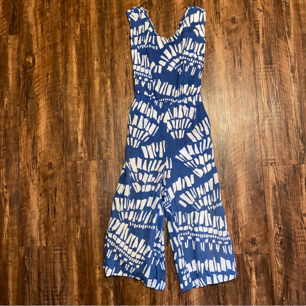 Corey Lynn Calter Blue & White Printed Jumpsuit